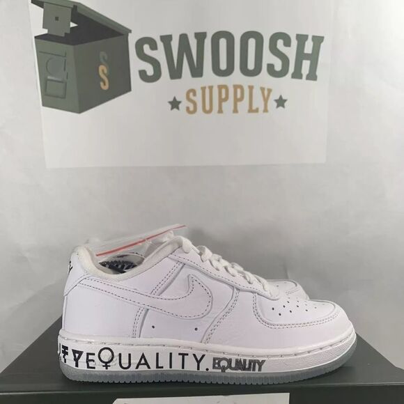 NIKE AIR FORCE 1 EQUALITY PS QS WHITE BLACKSNEAKERS Sz 1Y CD6483 100